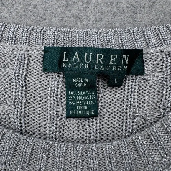 Lauren Ralph Lauren Women's Metallic Silver Cable Knit Sweater Size L *FLAW - Picture 2 of 11